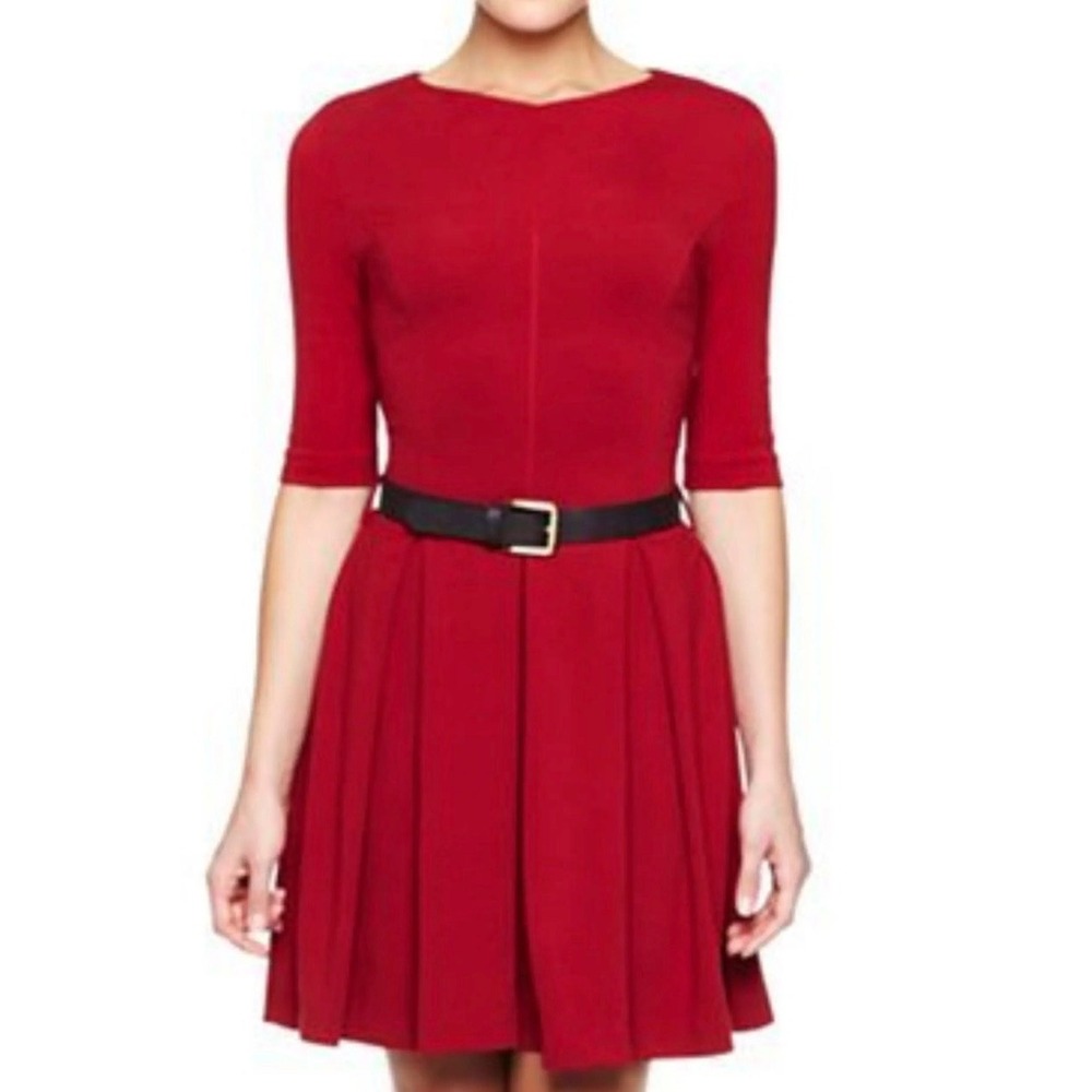 MNG by Mango Womens Red Fit & Flare Pleated Drop Waist Dress Size‎ 12 XXL